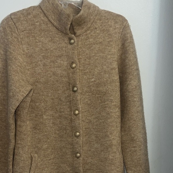 Cozy Tan Button Large wool blend cardigan sweater by Adrienne Vittadini - Picture 6 of 9